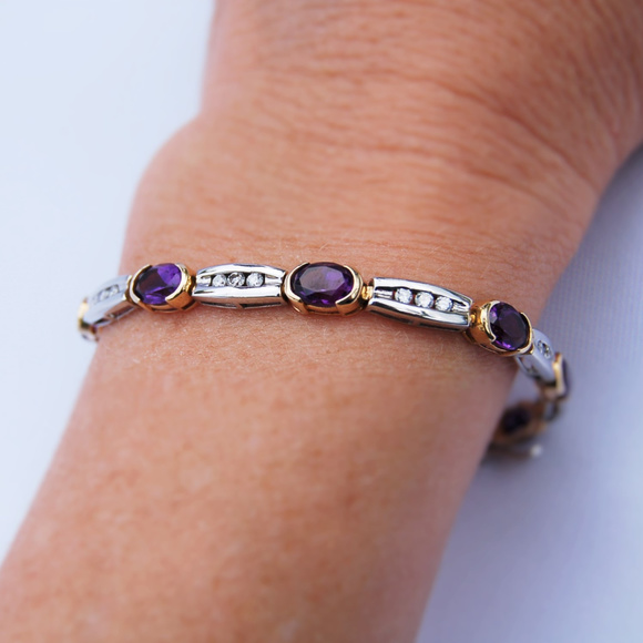 Amethyst White Gold and Diamond Bracelet - Picture 6 of 10